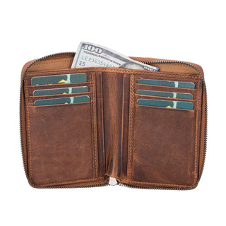 Powell Handmade Unisex Leather Wallet with Zippered Compartment