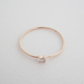 Tiny White Topaz Baguette Ring, 14k Gold