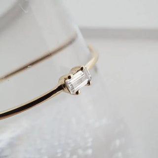 Tiny White Topaz Baguette Ring, 14k Gold