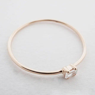 Tiny White Topaz Baguette Ring, 14k Gold