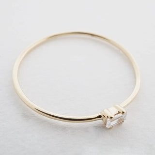 Tiny White Topaz Baguette Ring, 14k Gold