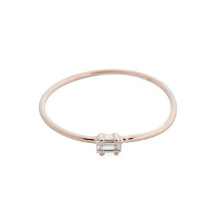 Tiny White Topaz Baguette Ring, 14k Gold