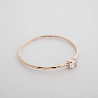 Tiny White Topaz Baguette Ring, 14k Gold