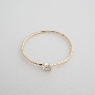 Tiny White Topaz Baguette Ring, 14k Gold