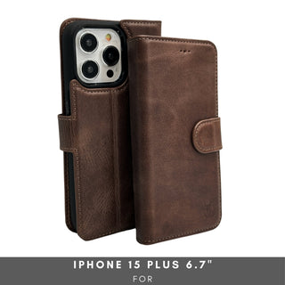 Vegas Premium Leather iPhone 15 Plus Wallet Case with MagSafe | Detachable RFID Blocking Luxury Wallet